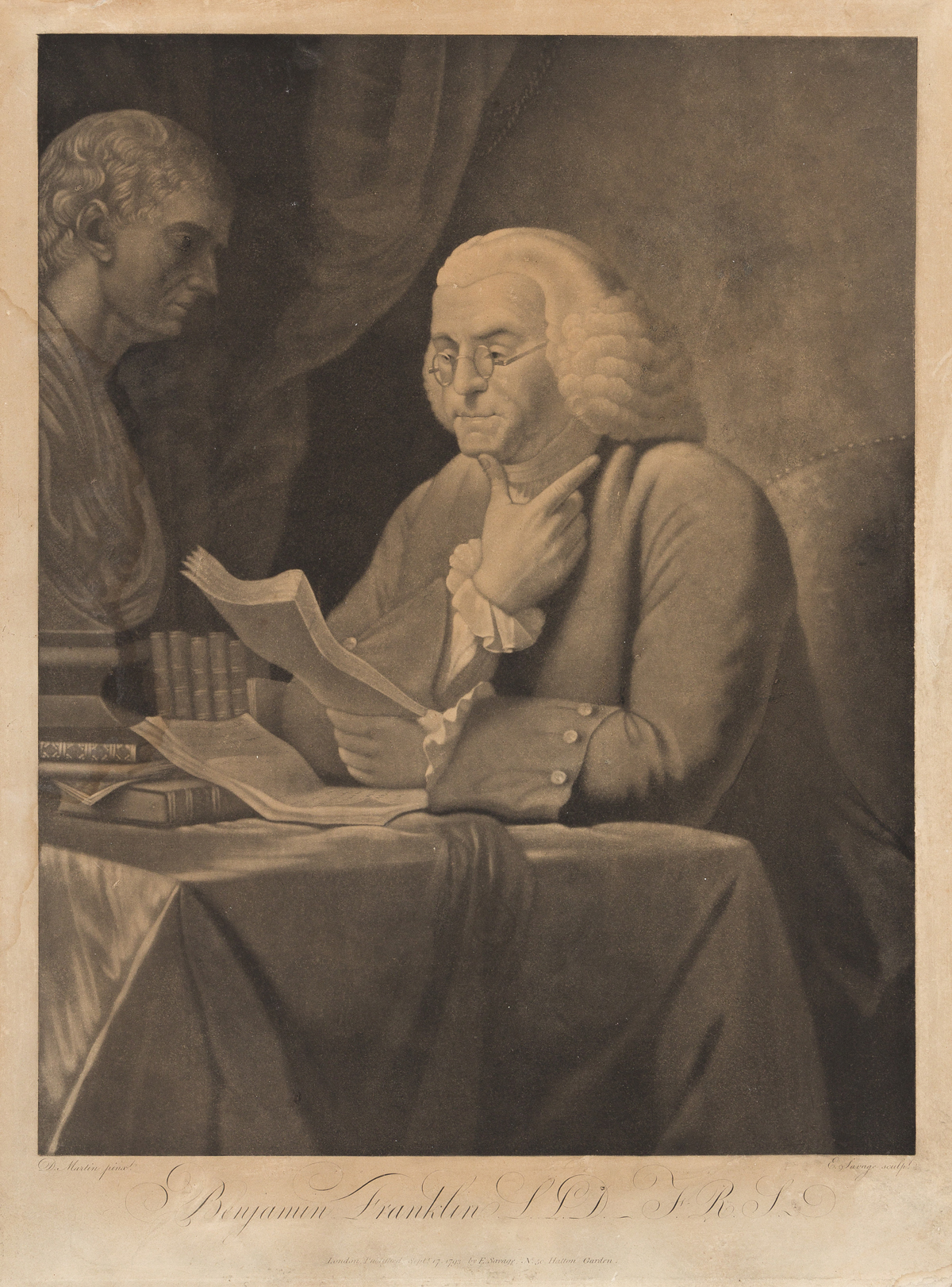 (WASHINGTON.) Pair of matching Savage prints of Washington and Franklin.